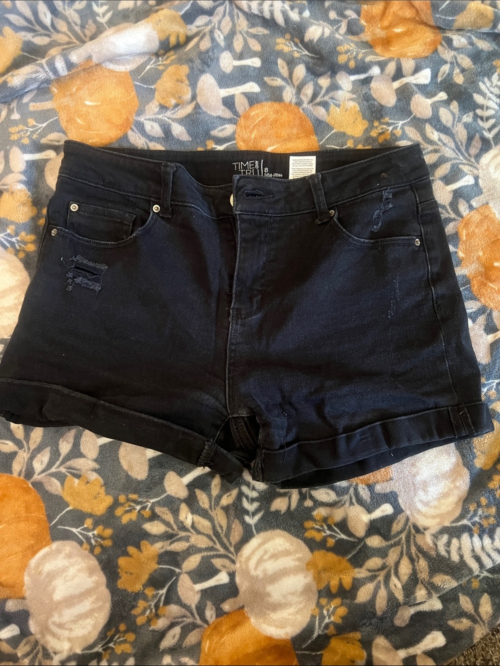 Time and Tru Black High-Rise Roll Cuff Jean Shorts